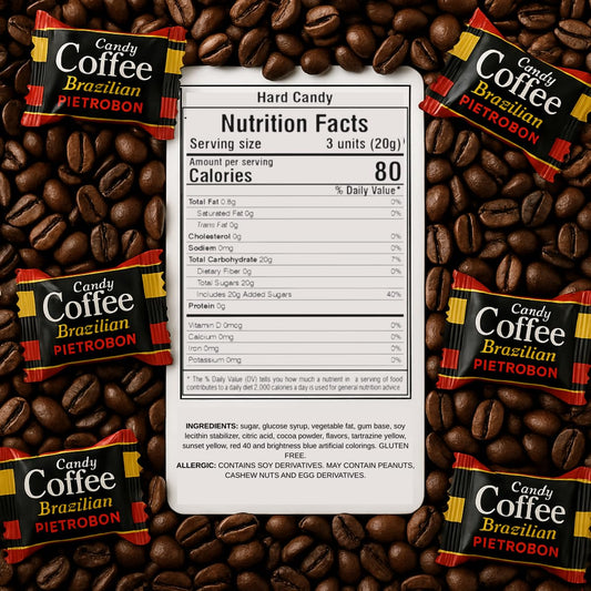 Brazilian Coffee Hard Candy 1lb 17oz – Gourmet Round Coffee Flavor, Dark Roast Hard Candy for Snacks, Party Favors & Everyday Treats