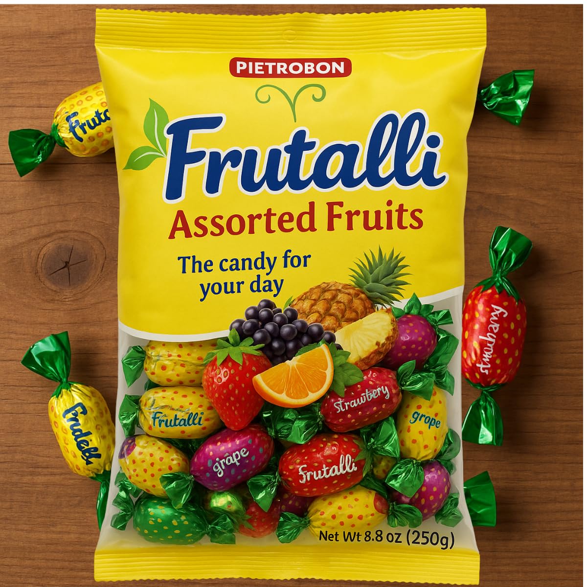 Frutalli Assorted Fruit Candy Bag 60 Count 8.8 Ounces – Individually Wrapped Variety Pack, Strawberry Orange Pineapple Grape Sweets, Halloween, Kids