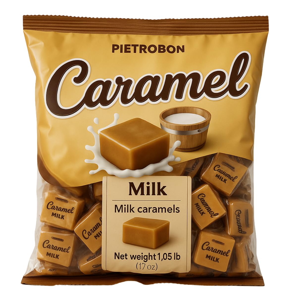 Caramel Milk Candy 1lb 17oz – America’s Classic Individually Wrapped Creamy Chewy Cubes, Gourmet Soft for Snacks, Soft Retro Melts Creamy