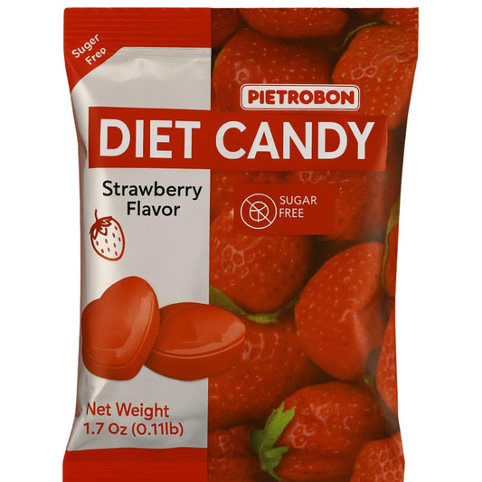 Strawberry Diet Candy 1.7oz – Sugar Free Hard Candy Heart Shaped - Individually Wrapped, Zero Sugar Snacks, Healthy Mini Candy for Diabetic Diets