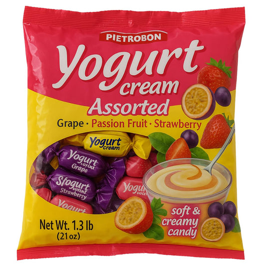 Strawberry, Grape & Passion Fruit Yogurt Soft Candy Bag 21oz 1.3lbs – Individually Wrapped Variety Pack, Strawberry Grape Passion Fruit Sweets, Halloween Candy, Birthday Party Favors, Kids Snacks