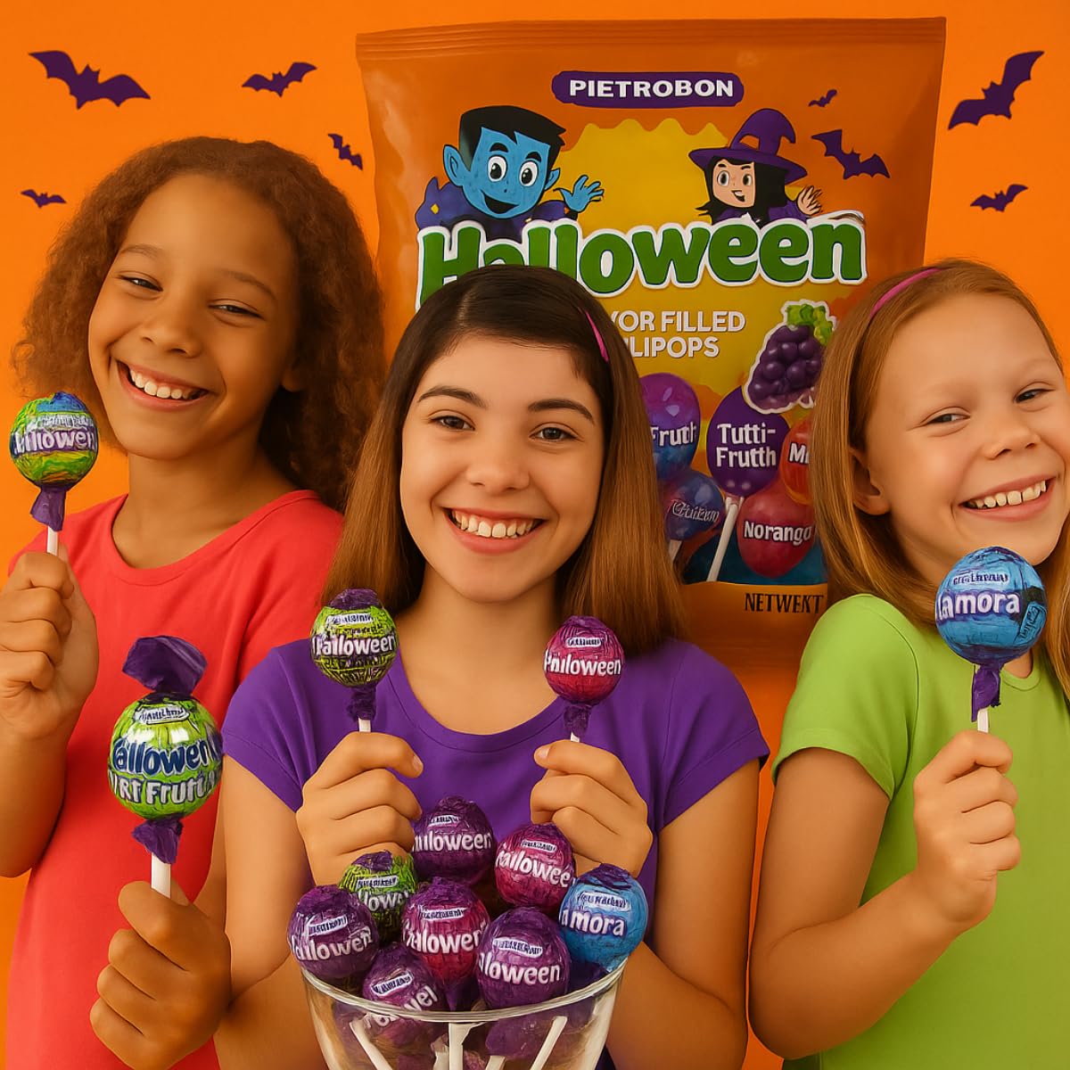 Assorted Halloween Lollipops Variety Pack – 17 oz (1 lb) Bag of Strawberry, Tutti Frutti & Blueberry Candy – Trick or Treat Monster Suckers, Individually Wrapped Dulces for Kids Parties & Favors