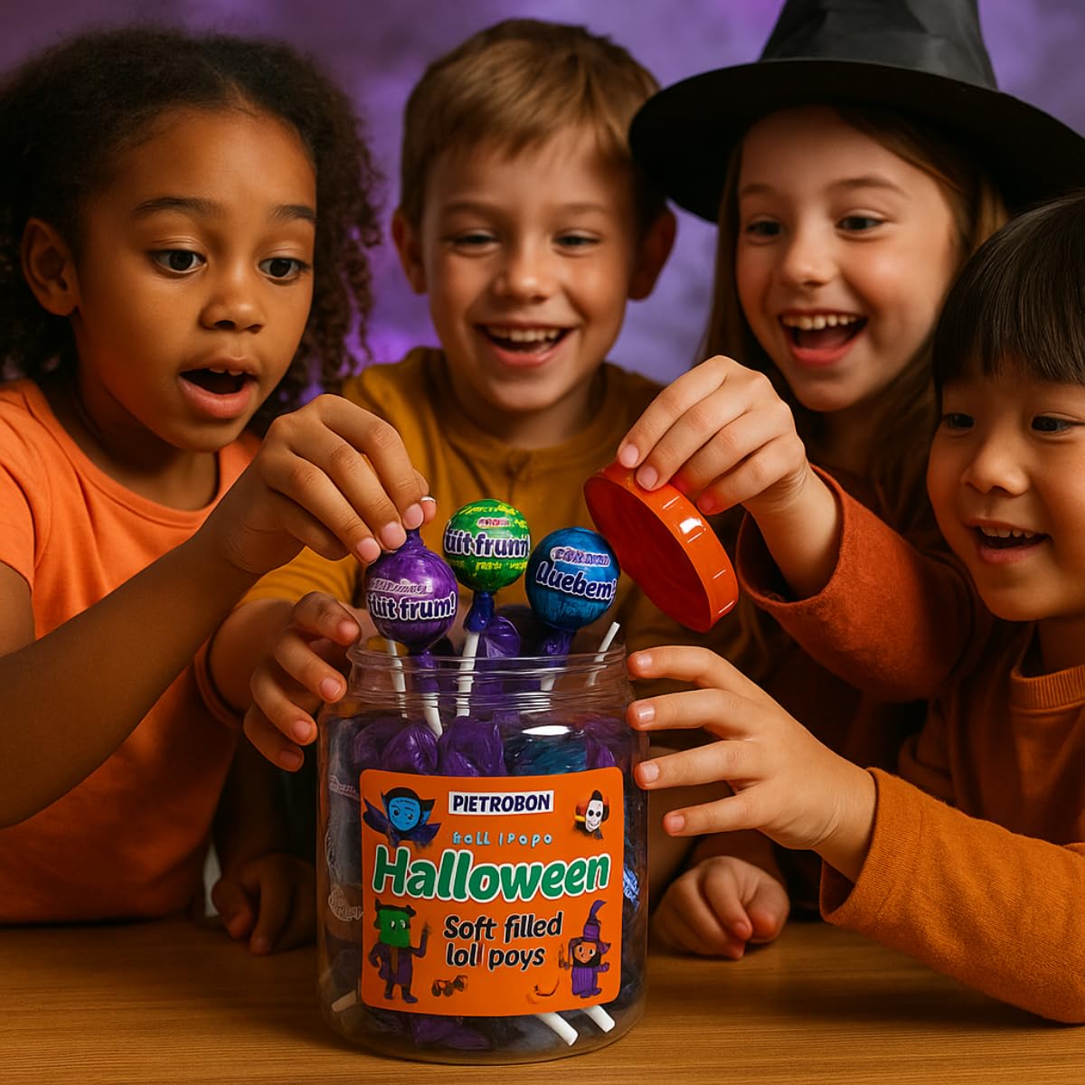 Assorted Halloween Lollipops Variety Pack – 35 oz (2.2 lb) Bag of Strawberry, Tutti Frutti & Blueberry Candy – Trick or Treat Monster Suckers, Individually Wrapped Dulces for Kids Parties & Favors