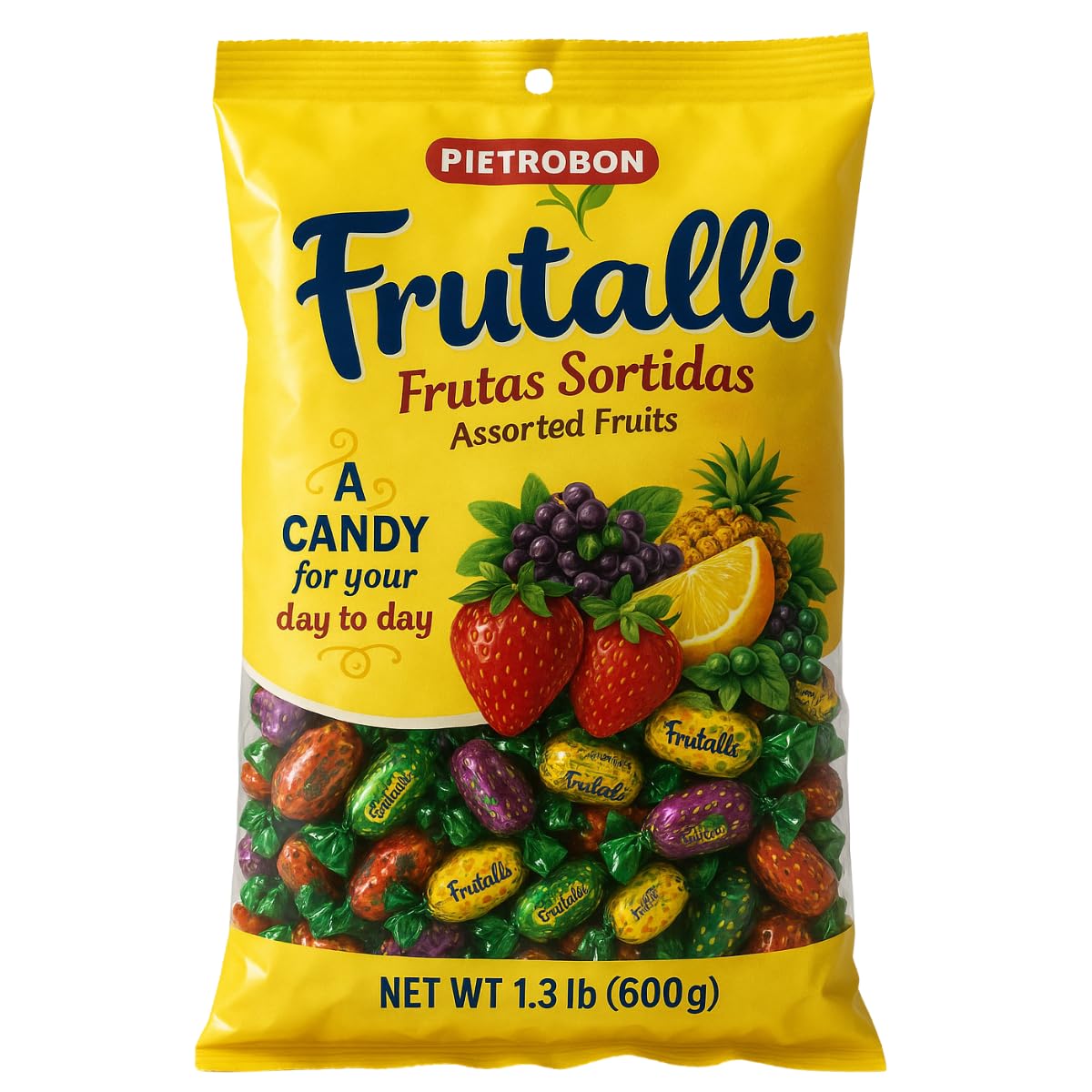 Frutalli Assorted Fruit Candy Bag 150 Count 1.3Lb – 21oz Individually Wrapped Variety Pack, Strawberry Orange Pineapple Grape Sweets, Halloween, Kids