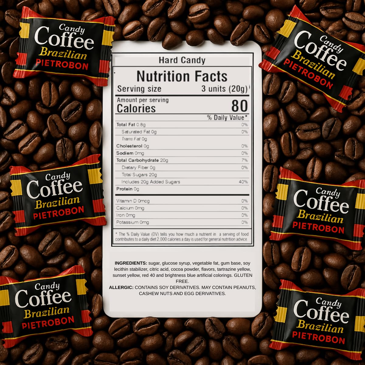 Brazilian Coffee Hard Candy 1lb 17oz – Gourmet Round Coffee Flavor, Dark Roast Hard Candy for Snacks, Party Favors & Everyday Treats