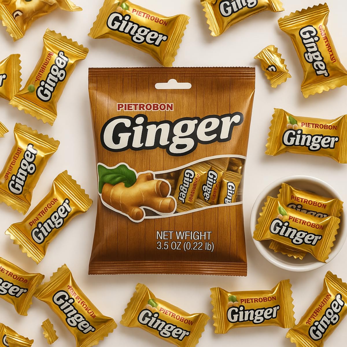 Ginger Hard Candy 3.5oz – Individually Wrapped Classic Hard Drops, Birthday Party Favors, Halloween, Everyday Sweets & Snacks