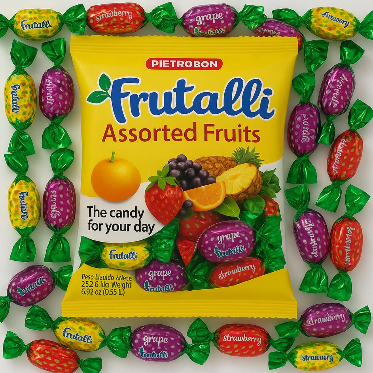 Frutalli Assorted Fruit Candy Bag 60 Count 8.8 Ounces – Individually Wrapped Variety Pack, Strawberry Orange Pineapple Grape Sweets, Halloween, Kids
