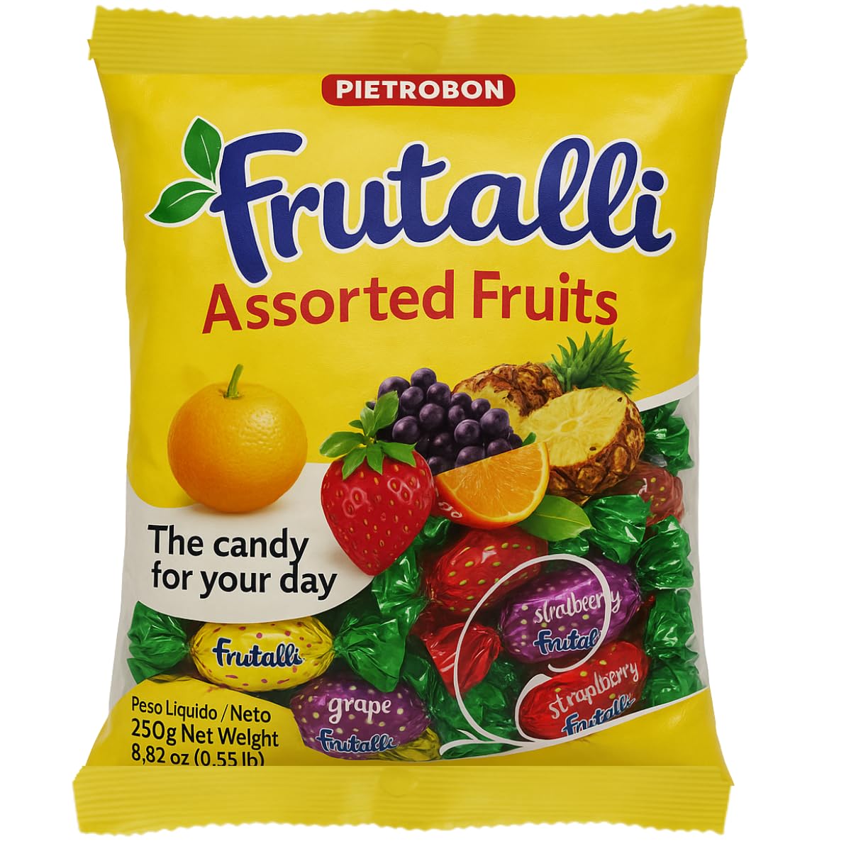 Frutalli Assorted Fruit Candy Bag 60 Count 8.8 Ounces – Individually Wrapped Variety Pack, Strawberry Orange Pineapple Grape Sweets, Halloween, Kids