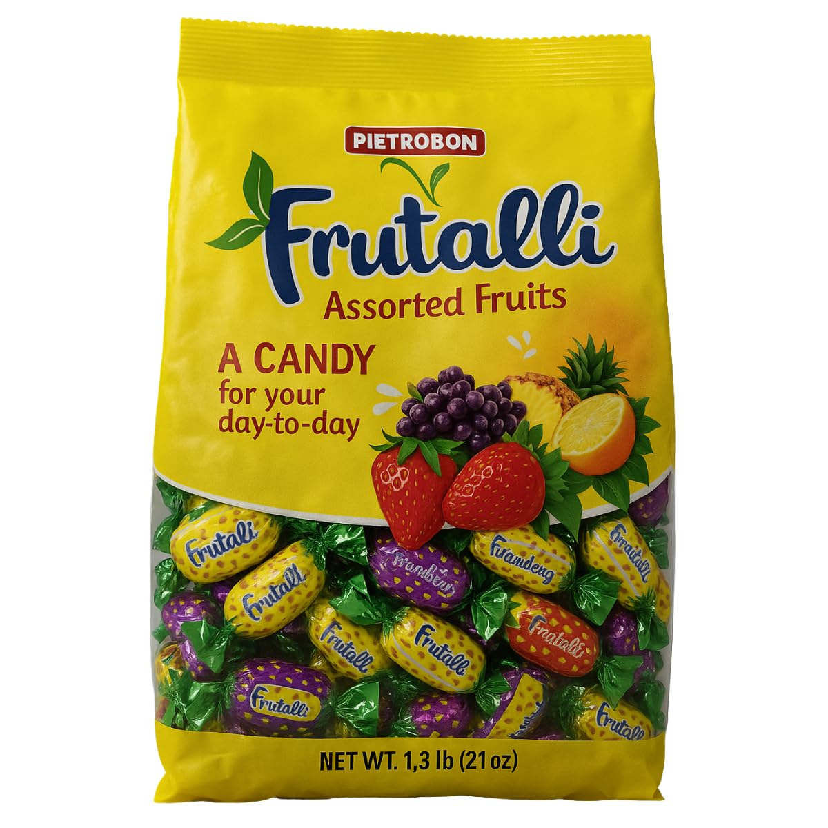 Frutalli Assorted Fruit Candy Bag 150 Count 1.3Lb – 21oz Individually Wrapped Variety Pack, Strawberry Orange Pineapple Grape Sweets, Halloween, Kids