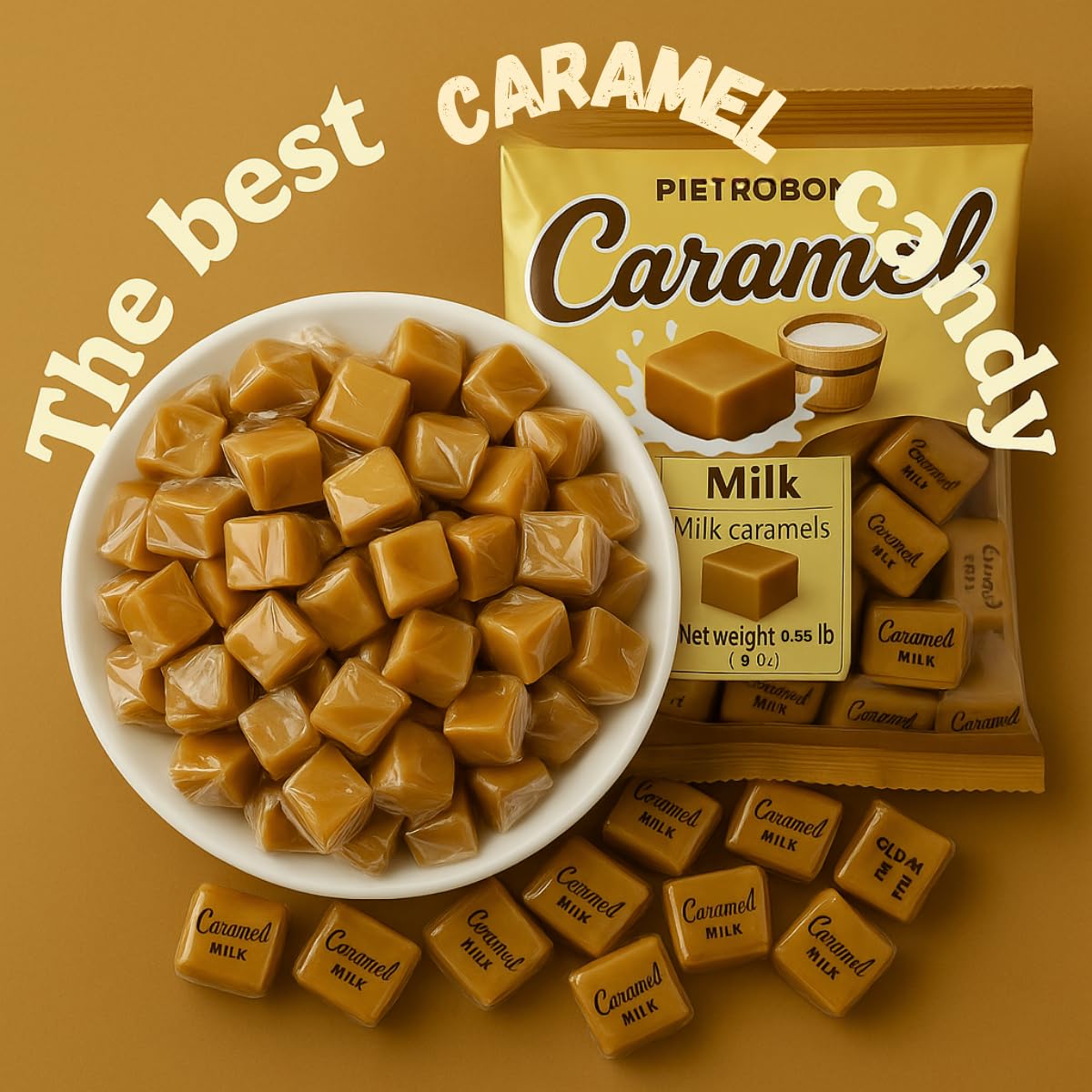Caramel Milk Candy 8.8oz – America’s Classic Individually Wrapped Creamy Chewy Cubes, Gourmet Soft for Snacks, Soft Retro Melts Creamy