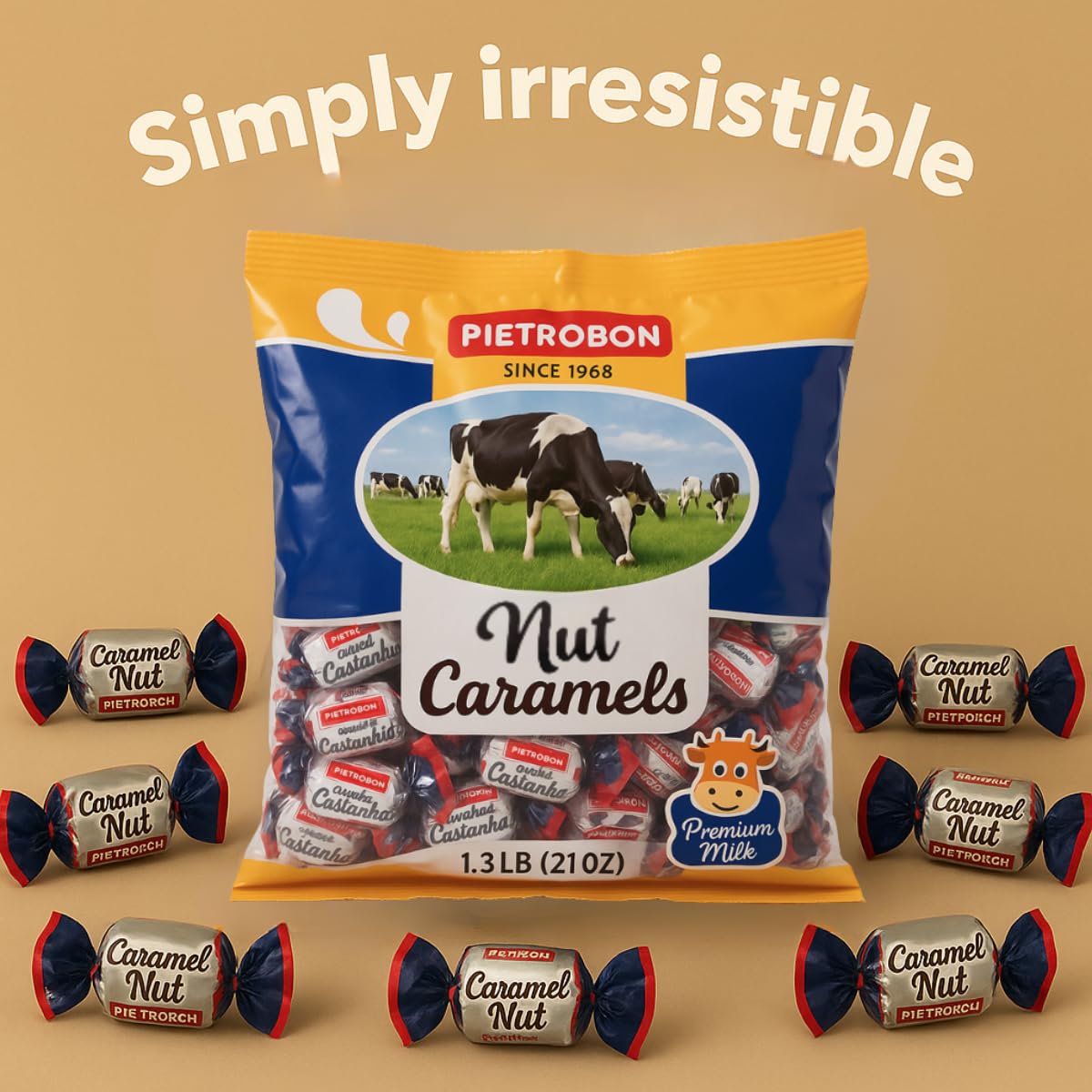 Cashew Nut Caramel Candy 21oz 1.3lb – Premium Milk Caramel with Nuts, Individually Wrapped Gourmet, Snacks, Retro Sweets Big Bag