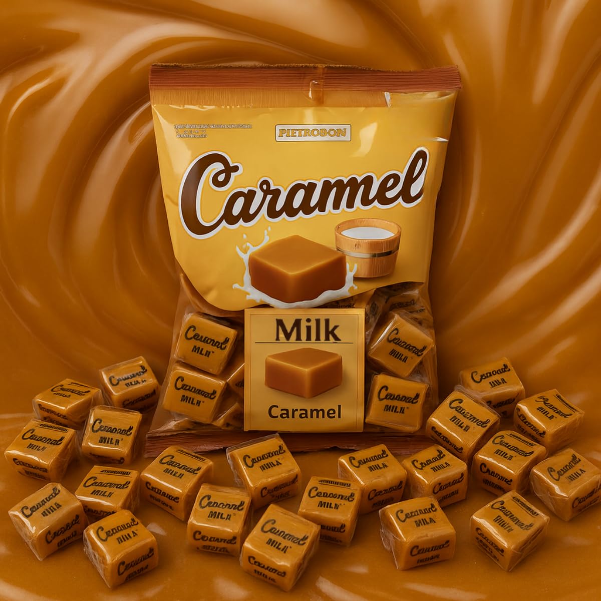 Caramel Milk Candy 1lb 17oz – America’s Classic Individually Wrapped Creamy Chewy Cubes, Gourmet Soft for Snacks, Soft Retro Melts Creamy