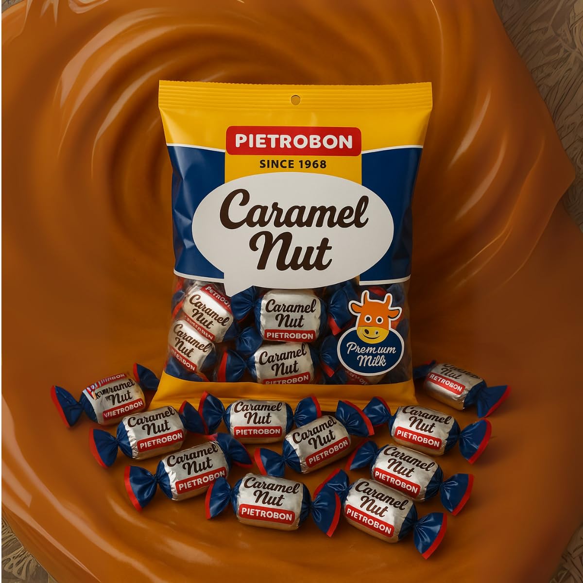 Cashew Nut Caramel Candy 21oz 1.3lb – Premium Milk Caramel with Nuts, Individually Wrapped Gourmet, Snacks, Retro Sweets Big Bag